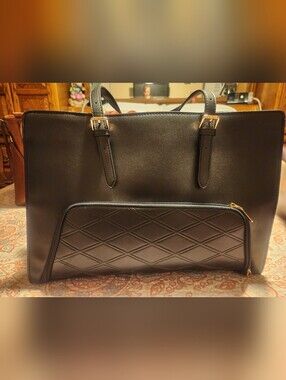 Black Tote Bag - With Built In Insulated Lunch Area At Thr Bottom